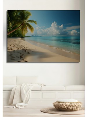 Tropikal Cennet Yağlı Boya Görünümlü Dekoratif Ahşap Ev/işyeri/ofis Kare Tablo