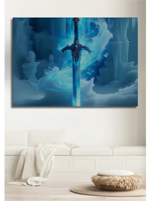 Buz Diyarı Efsanevi Kılıç Yağlı Boya Görünümlü Ev/işyeri/ofis Dekoratif Ahşap Kare Tablo