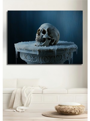 Buz Krallığı Kafatası Yağlı Boya Görünümlü Dekoratif Ahşap Ev/işyeri/ofis Kare Tablo