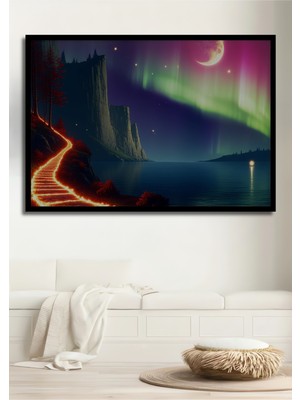 Çerçeve Görünümlü Kuzey Işıkları Rüyası Dekoratif Ahşap Ev/işyeri/ofis Kare Tablo