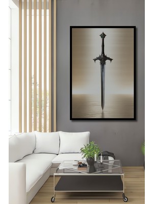 Çerçeve Görünümlü Efsanevi Elf Kılıcı Yağlı Boya Görünümlü Dekoratif Ahşap Işyeri/ofis Kare Tablo