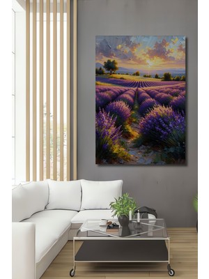 Lavanta Tarlası Yağlı Boya Görünümlü Dekoratif Ahşap Ev/işyeri/ofis Kare Tablo