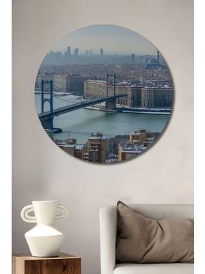 Istanbul Boğazı Köprüsü Kış Manzarası Yağlı Boya Görünümlü Dekoratif Ahşap Ev/işyeri/ofis Tablo