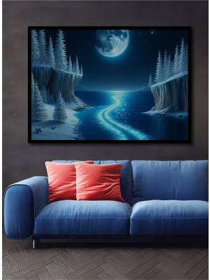 Çerçeve Görünümlü Buz Mavi Rüyalar Yağlı Boya Görünümlü Dekoratif Ahşap Ev/işyeri/ofis Kare Tablo