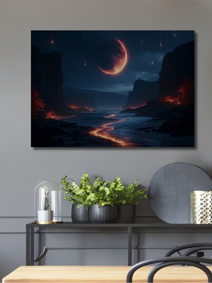 Alev Ay Gökyüzü Yağlı Boya Görünümlü Dekoratif Ahşap Ev/işyeri/ofis Kare Tablo