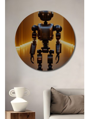 Metalik Robot Gelecek Koridoru Yağlı Boya Görünümlü Dekoratif Ahşap Ev/işyeri/ofis Yuvarlak Tablo
