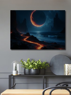 Fantastik Gezegen Sahili Yağlı Boya Görünümlü Dekoratif Ahşap Ev/işyeri/ofis Kare Tablo