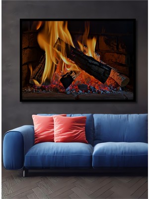 Çerçeve Görünümlü Şömine Ateşi Yağlı Boya Görünümlü Dekoratif Ahşap Ev/işyeri/ofis Kare Tablo