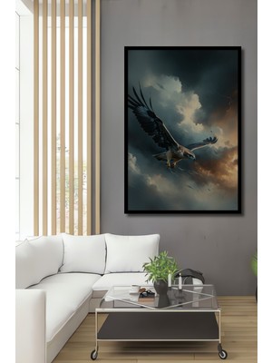 Çerçeve Görünümlü Yağlı Boya Görünümlü Şahin Kuşu Modern Sanat Ofis Dekoratif Ahşap Kare Tablo