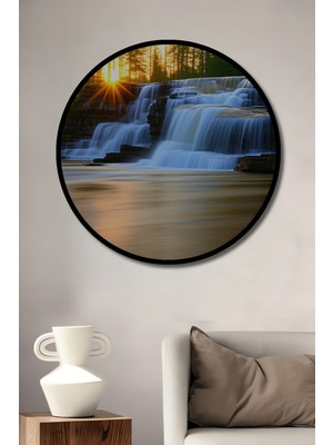 Çerçeve Görünümlü Şelale Altın Işıklar Dekoratif Ahşap Ev/işyeri/ofis Yuvarlak Tablo