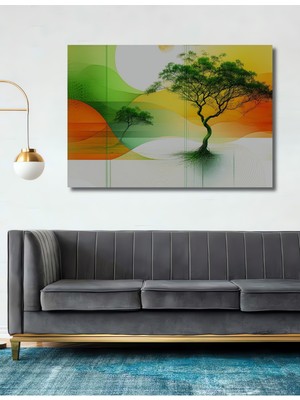 Sulu Boya Görünümlü Ağaçlar Modern Sanat Ev/işyeri/ofis Dekoratif Ahşap Kare Tablo