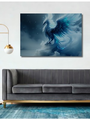 Buz Mavi Anka Kuşu Yağlı Boya Görünümlü Dekoratif Ahşap Ev/işyeri/ofis Kare Tablo