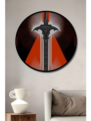Çerçeve Görünümlü Kılıç Desenli Geometrik Sanat Dekoratif Ahşap Ev/işyeri/ofis Yuvarlak Tablo
