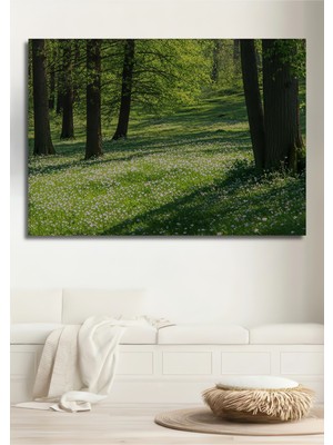 Pastel Tonlarda Çiçekli Orman Manzarası Dekoratif Ahşap Ev/işyeri/ofis Kare Tablo