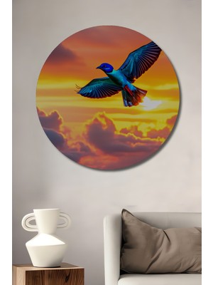 Gün Batımı Kuşu Yağlı Boya Görünümlü Dekoratif Ahşap Ev/işyeri/ofis Yuvarlak Tablo
