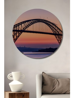 Göz Alıcı Köprü Manzarası Yağlı Boya Görünümlü Dekoratif Ahşap Ev/işyeri/ofis Yuvarlak Tablo