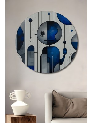 Mavi Robotlar Modern Sanat Yağlı Boya Görünümlü Dekoratif Ahşap Ev/işyeri/ofis Yuvarlak Tablo