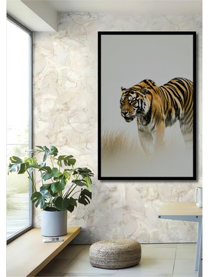 Çerçeve Görünümlü Sulu Boya Görünümlü Bengal Kaplanı Dekoratif Ahşap Ev/işyeri/ofis Kare Tablo