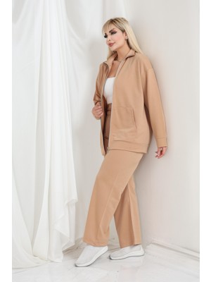 Şuranur Kadın Büyük Beden Fermuarlı Uzun Kollu Rahat Günlük Eşofman Takım