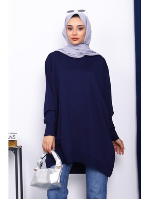 Lacivert Bisiklet Yaka Merserize Tunik