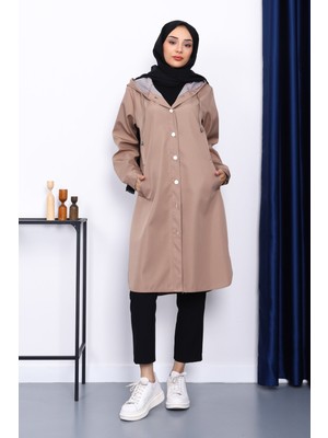 Vizon Kapşonlu Düğme Detaylı Trençkot