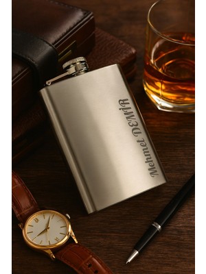 Kişiye Özel Paslanmaz Çelik Cep Matarası – 9 Oz Retro & Klasik Erkek Hediye