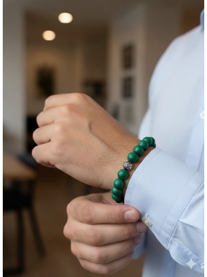 Kişiselleştirilmiş Ahşap Kutulu Malahit Akik Doğal Taş Bileklik Unisex Erkek Kadın Hediyelik Takı