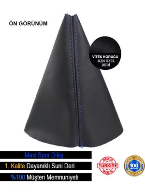 Volkswagen Polo Siyah Deri Özel Yeni Tasarım Mavi Spor Dikiş Vites Körüğü Mixgiftz