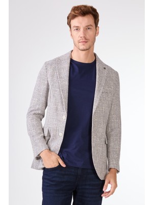 Dufy Erkek Slim Fit Sivri Yaka Saks Desenli Ceket