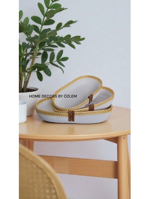 Home Decors By Özlem 3'lü Oval Hasır Sepet Düzenleyici Organizer Dekorasyon HEDIYELIK-31X18X5/26X16X5/22X15X5