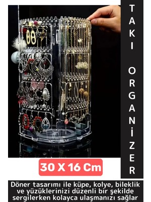 Dayanıklı Plastik Çok Şık Modern Pratik Düzenleyici Takı Küpe Kolye Yüzük 360° Döner Takı Organizeri