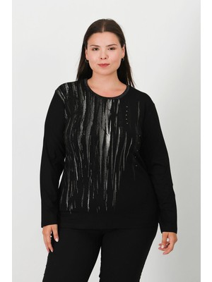Lanze Taşlı ve Baskılı Penye Bluz 1100