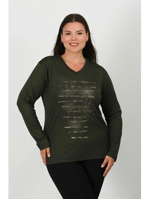 Lanze Taşlı ve Baskılı Penye Bluz 7819