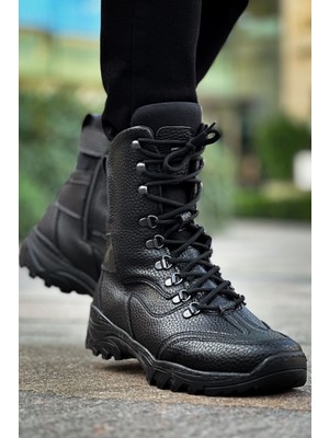 Scalatore Premium Erkek Askeri Postal Bot Siyah Deri