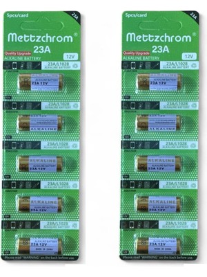 Mettzchrom 23A 12V Alkalin Pil Garaj Bariyer Kepenk Oyuncak Alarm Kumandası Kapı Zili Pili 10 Adet A23 E23A MN21 MS21 L1028 VA23GA