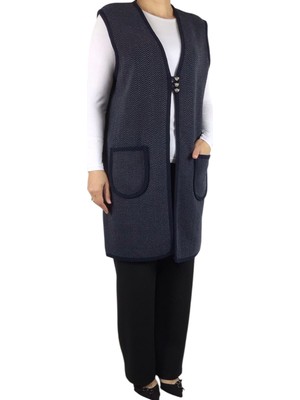 Kadın Desenli Üç Düğmeli Kalın Kışlık Yelek