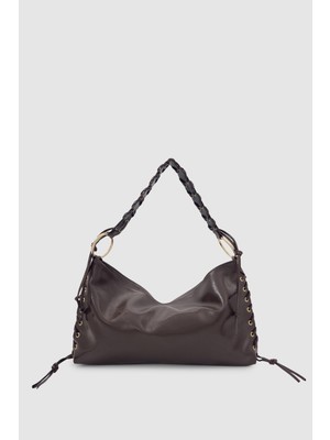Rosua Püskül ve Bağcık Detaylı Halkalı Hobo Omuz Çantası Acı Kahve