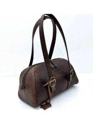 Veskemann Deby Antik Kahverengi Hakiki Deri Mini Omuz Çantası