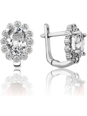 Gümüş Beyaz Çiçek Desenli J Kadın Küpe