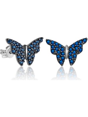 Gümüş Lacivert Kelebek Küpe