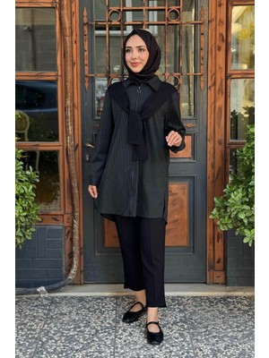 Scl Omuz Bağlama Detaylı Çizgili Tunik 10002521211008 Siyah