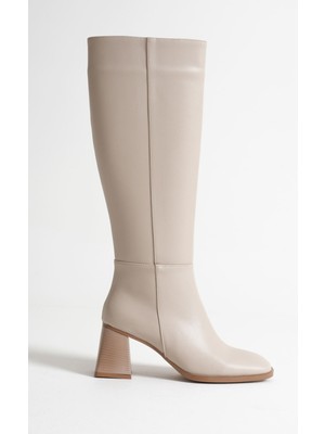 Zerenyus Arden Premium Kadın Bej Kışlık Fermuarlı Topuklu Çizme