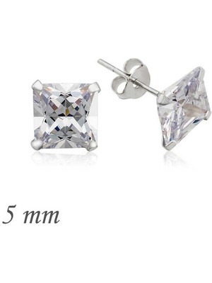 925 Ayar Gümüş Kare Tek Taş Zirkon Küpe - 5 mm