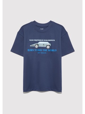 Mavi Araba Baskılı Lacivert Tişört 6610363-87737