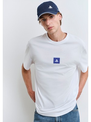 Mavi Playstation Baskılı Beyaz Tişört​ 0612926-620