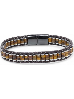 Fm Kaplan Gözü & Hematit Çelik Örgülü Deri Bileklik 31832B22D1