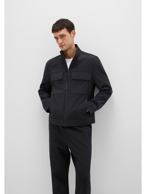 Mavi Cep Detaylı Siyah Ceket 0110646-71379