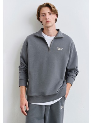 Mavi Mavi Logo Yarı Fermuarlı Gri Sweatshirt 0S10465-80776