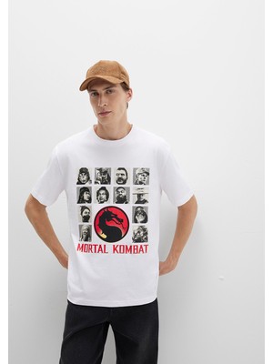 Mavi Mortal Kombat Baskılı Beyaz Tişört 0612921-620