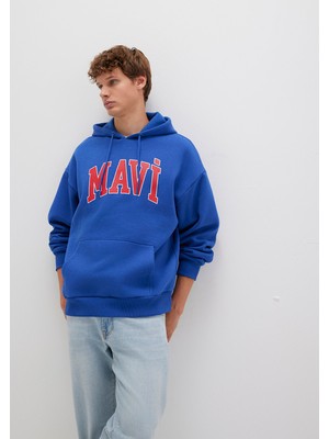 Mavi Mavi Logo Baskılı Kapüşonlu Mavi Sweatshirt 067149-70907